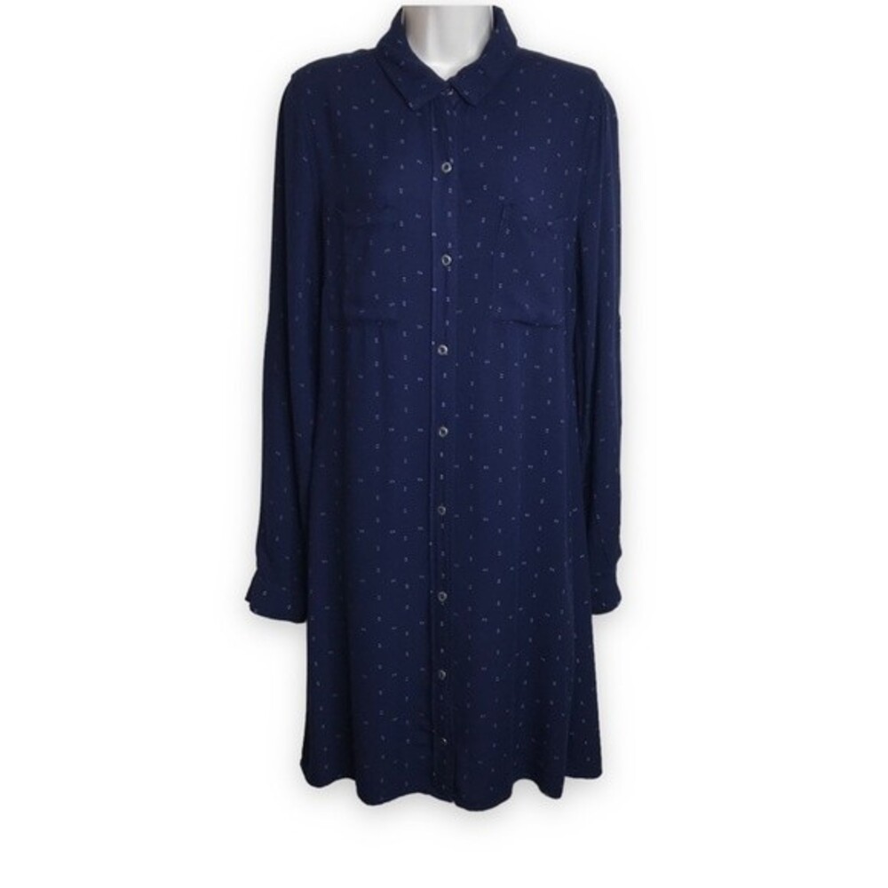 NWOT Max Jeans Shirtwaist Shirtdress Navy Chevron Long Sleeve Button Up Medium